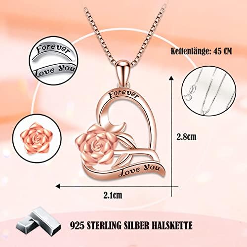 Rose Flower Heart Necklace for Women, heart pendant necklace , 925 silver engraved necklace for women, gift for her Birthday, Gift For Christmas, Valentine's Day,Mother's day,Birthday