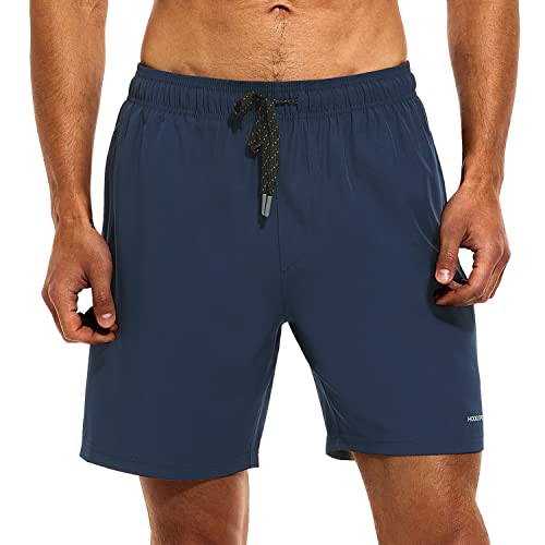 Hodosports Mens Swimsuit Trunks 7" Quick-Dry Swim Shorts With Compression Liner And Zipper Pockets (Large,Navy) #TOP1