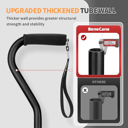BeneCane Quad Cane Adjustable Walking Cane with Offset Soft Cushioned Handle for Men & Women Lightweight Comfortable with 4-Pronged feet for Extra Stability(Black) by BeneCane - Image 3