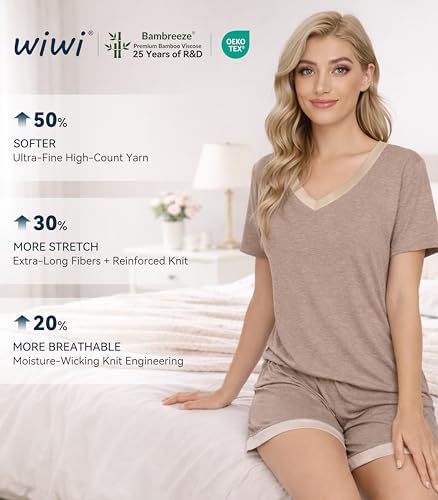 Image of WiWi Viscose from Bamboo Pajamas Set for Women Super Soft Short Sleeve Cooling Summer Plus Size Pjs Sets Sleepwear S-4X