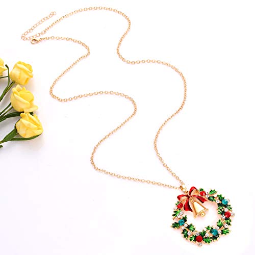 Yahpern Christmas Necklaces For Women Glitzy Rhinestone Xmas Wreath Bell Pendant Necklace Holiday Jewelry Gift (Gold) #TOP3