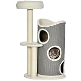 PawHut Kratzbaum 109 cm mit Kratztonne für Katzen unter 5 kg Weiß+Grau
