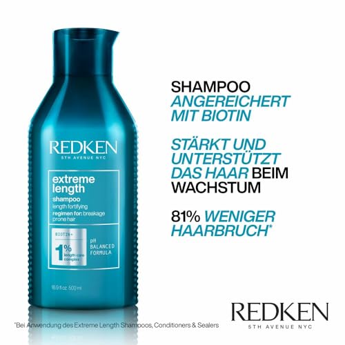 Foto von Redken Haarshampoo für lange und starke Haare, Anti Haarbruch, Mit Biotin, Extreme Length Shampoo, 1 x 300 ml