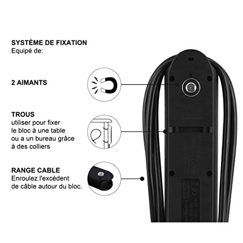 Bloc multiprises de travail 5 prises 16A avec rallonge 3m et aimants de fixation