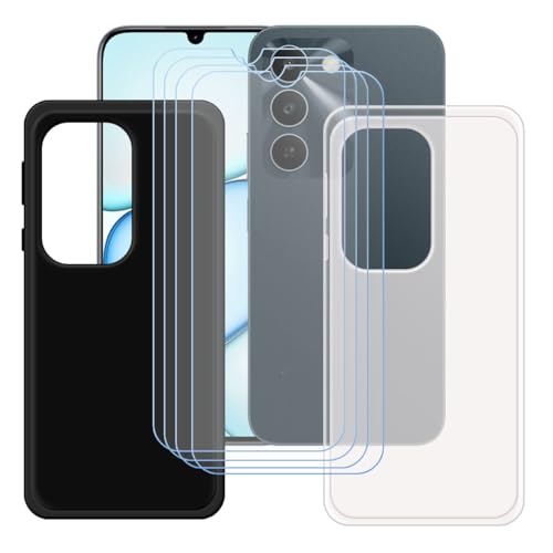 LCEHTOGYE �K�p Realme P4 Lite 5G�p�P�[�X+4x�����K���X�X�N���[���v���e�N�^�[�A�������J�o�[�P�[�X+ �K�p Realme P4 Lite 5G (6,8")�ƌ݊����̂���u���b�N�\�t�gTPU�V���R���Q���P�[�X�ی�J�o�[