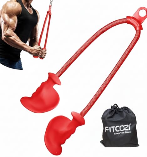 Image of Tricep Rope with Ergonomic Handles, 36 Inch Tricep Pull Down Rope for Cable Machine, Pulley System, Triceps Rope Cable Attachment for Gym, Home (Red)