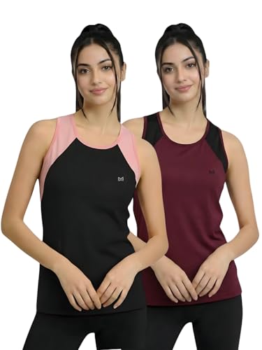 Image of White Moon Women's Gym Tank Top Combo | Pack of 2 Sleeveless Sports T-Shirts for Running, Training & Yoga