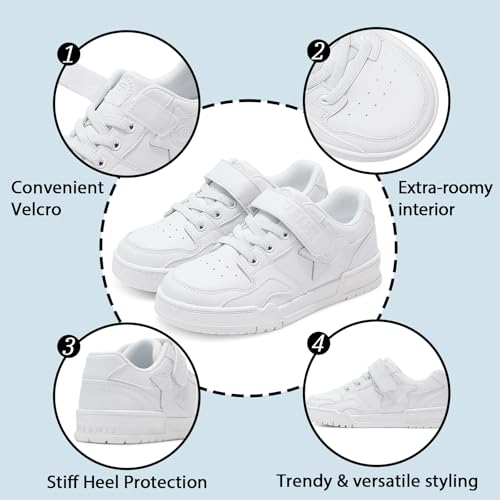 Boys Girls White Sneakers Unisex-Kids Classic Skateboarding Shoes4