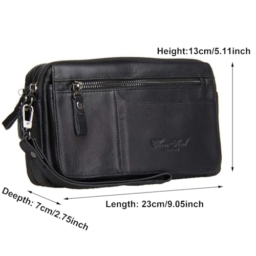 Hebetag Leather Clutch Purse Wallet for Men Organizer Holder Wrist Wristlet Bag Business Pack Handbag Black4
