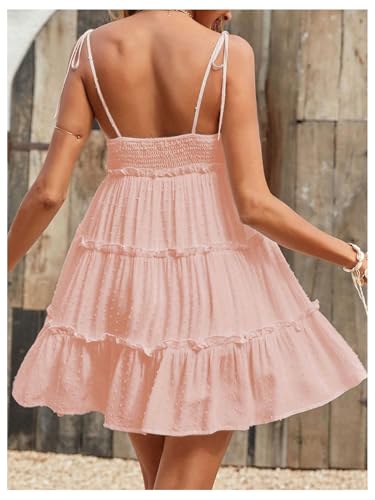 Image of MakeMeChic Women's Boho Mini Dress Summer Vacation Sundress Dots Sleeveless Cami Country Short Dress