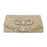 Trisapu Bow Evening Bag Sparkly Clutch Purses for Women Wedding Glitter Rhinestone Party Prom Purse Dressy Clutch Bags Gold