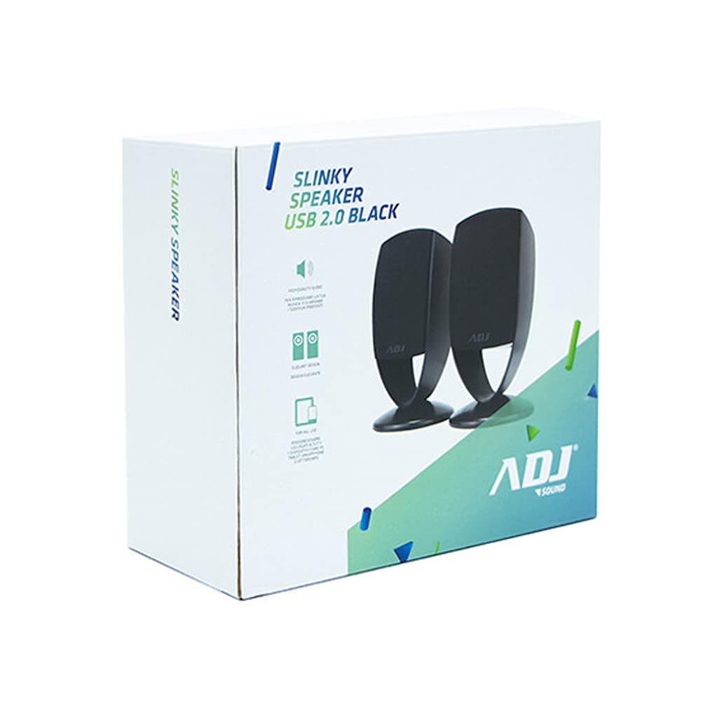 adj Slinky Set di Altoparlanti 2.0, Speaker Casse Stereo con Potenza 4W, Alimentate via USB, Jack da 3,5mm per PC, Tablet, Mac, Nero