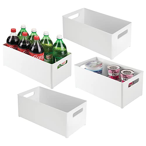 mDesign Deep Plastic Kitchen Storage Organizer Container Bin for Pantry, Cabinet, Cupboard, Shelves, Fridge, or Freezer - Holds Dry Goods, Sauces, Condiments, Bottled Drinks, or Snacks, 4 Pack, White