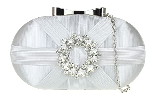Pochette à bandes satin femme sac de soirée mariage avec broche cercle