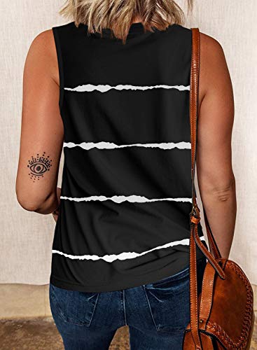 Shewin 2023 Womens Summer Crewneck Sleeveless Basic Tank Tops Casual Soft Striped Print Camisole Shirts Cute Tops Loose Fit,Us 12-14(L),Black #TOP1