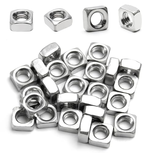 50pcs M6-1 Square Nuts,M6 Square Nut,304 Stainless Steel,Metric,M6 x 1mm Nuts Coarse Thread Fasteners for Home Repairs and Professional Engineering