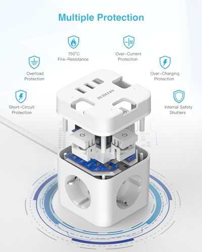 Multiprise USB de type C cube de prise secteur plate interrupteur individuel 2m