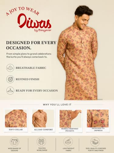 Image of DIWAS BY MANYAVAR Men's Cotton Blend Floral Printed Casual Kurta (1pc)