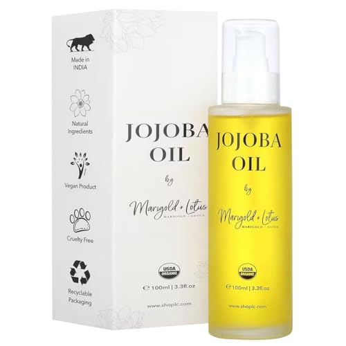 Jojoba Oil Organic Cold Pressed 3.3 oz-USDA Certified 100% Pure Organic for Hair Face Body Skin Natural Moisturizer Hexane-Free Reduce Stretch Marks Vitamin E Carrier Oils Christmas Gifts
