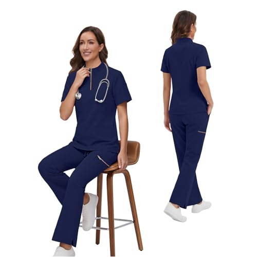 Gargey Scrubs for Women - Zip Front Top & Flare Pant Stretch Nursing Women’s Scrubs Set Medical Uniform - image 6