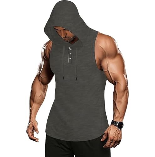 AIYINO Men's Sleeveless Workout Hoodies Athletic Training Tank Tops Sports T Shirt Fitness Muscle Vest for Gym S Dark Grey