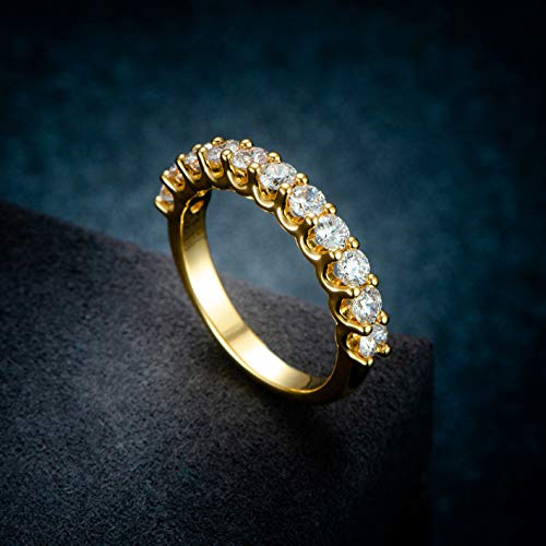Hafeez Center 3Mm Yellow Gold Plated Half Eternity Moissanite Wedding Band Ring (7) #TOP4