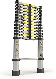 Aluminum 12.5 FT Telescoping Ladder Extendable Multi-Purpose: Finger Protection Spacers, Slip-Proof Feet, Portable