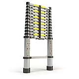 Aluminum 12.5 FT Telescoping Ladder Extendable Multi-Purpose: Finger Protection Spacers, Slip-Proof Feet, Portable Heavy Duty, Super Size Telescope Extension Collapsible, En131 Certified