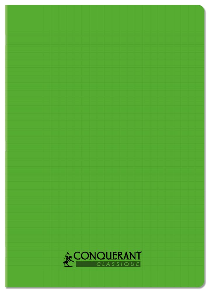 Conquérant Lot de 10 Cahiers Classique A4 Grands Carreaux Seyès 96 Pages Agrafées Couverture Polypro Vert
