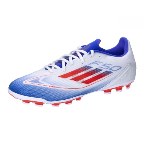 adidas Unisex F50 League Football Boots Artificial Ground, Cloud White/Solar red/Lucid Blue, 13 UK
