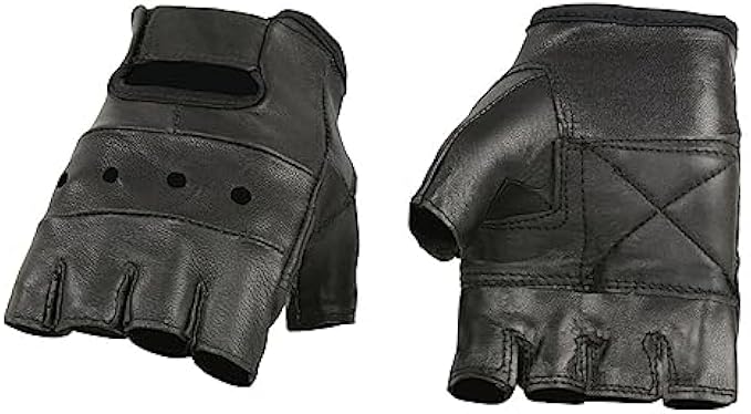 Milwaukee Leather SH216 Men's Black Leather Gel Padded Palm Fingerless Motorcycle Hand Gloves W/Breathable ‘Open Knuckle’