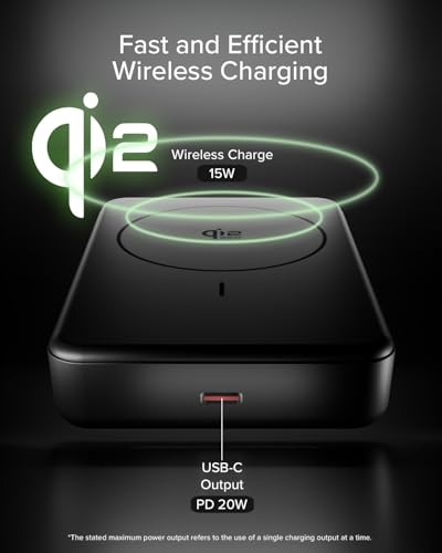 SBS Qi2 Power Mag 10K, PowerBank 10000 mAh, bezprzewodowe ładowanie Qi2 15 W, MagSafe Magnetic PowerBank, USB-C Power Delivery 20 W, szybkie ładowanie, przenośna ładowarka podróżna, kompaktowa, czarna