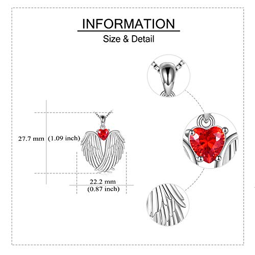 Image of YFN Angel Wings Necklace 925 Sterling Silver Guardian Angel Wings Pendant Necklace Birthstone Necklace for Women Girls Christmas Jewelry Gifts