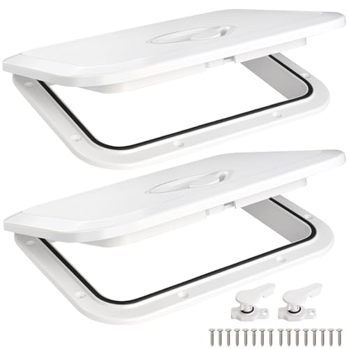 Marine Boat Hatch Deck Cover Lid,Marine Deck Access Hatch & Lid,10.63” X 14.76” White Rectangle Boat Access Door for Bass/John/Fishing/Skiff/Sailboat/Yacht,Waterproof Cover Easy to Install,2PCS
