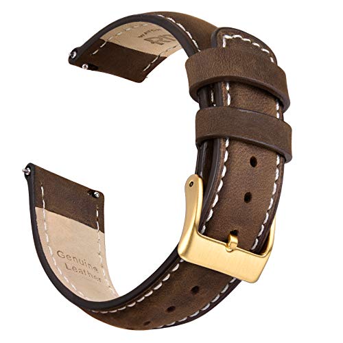 Ritche Quick Release Leather Watch Band 18mm 19mm 20mm 21mm 22mm 23mm 24mm Leather Watch Strap, Saddle Brown & White & Gold, 18mm, Classic by Ritche - Used condition - US$13.26