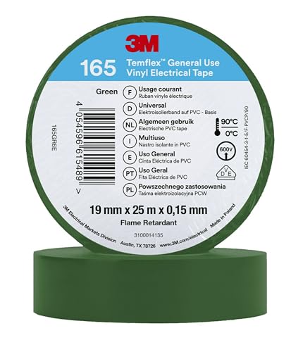 3M Temflex™ 165 165GR6E - Nastro isolante Temflex™ 165, verde, 25 m x 19 mm, 1 pezzo