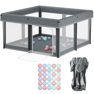 Yornoli Baby Playpen Foldable 125x125cm Portable, Safe, and Spacious Collapsible Play Pen Baby with 30pcs Ocean Balls for Baby and Toddlers