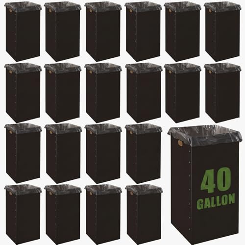 Nosiny 20 Pcs 40 Gallon Disposable and Reusable Corrugated Cardboard Trash Cans for Events, Recycling Bins Bulk with Trash Bags, Cardboard Garbage Boxes for Parties, 18 x 18 x 31 (Black)
