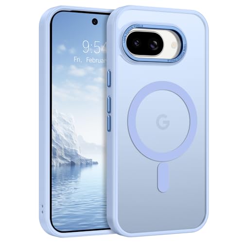 GUAGUA Cover Magnetico per Google Pixel 9a, Compatibile con MagSafe, Custodia Paraurti Antiurta da Telefono Sottile Glassata Traslucida Opoca Anticaduta Protettivo Case per Google Pixel 9a, Azzurro