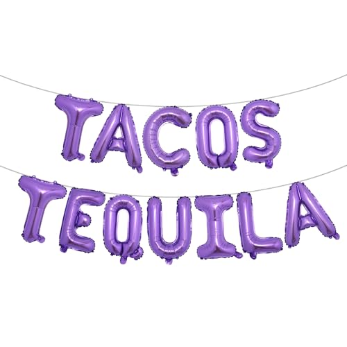 Tacos & Tequila Balloon, Multicolor Taco Banner for Mexician Taco Party/Taco Tuesdays/Tacos and Tequila Party/Fiesta/Birthday Decorations (TACOS TEQUILA Purple)