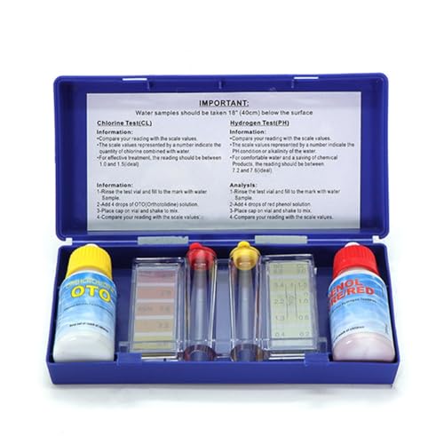Peowuieu Kits de Test D'Eau de Piscine et de Spa, Kits de Test Chimique de L'Eau de PH et de Chlore Libre, Boîte de Test D'Eau Acide-Base