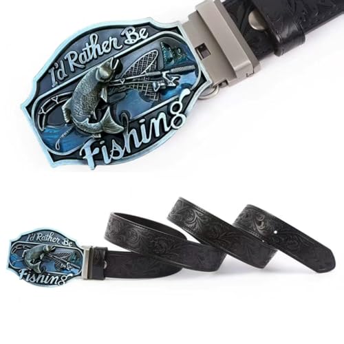Mens Leather Belt, Fishing Buckle Design, Western Work Casual.3