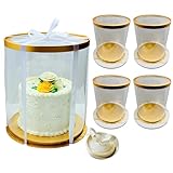 Gold Tall Cake Boxes 5 PCs Plus 15 Free EBOOK Recipes Download - 10 Inch Round Clear Box for Birthday and Wedding Cakes - Transparent Gift Box (10' D x 12.5' H)