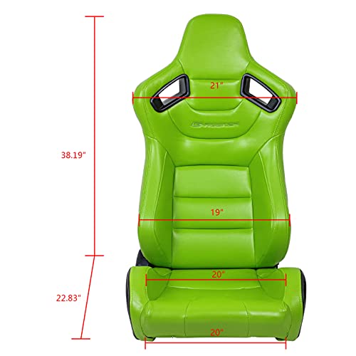 Freemotor802 Universal Racing Seats, Reclinable Sport Seats With Dual Lock Sliders Adjustable, 1 Pair (Driver + Passenger Side), Pu + Carbon Fiber Fabric, Green #TOP5