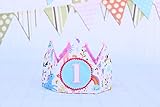  Corona cumpleaños 1-5 años unicornios arcoíris rosa corona de tela reversible primer cumpleaños niña