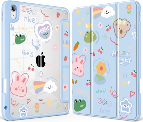 May Chen for iPad (A16) 11th Generation Case 11 Inch 2025, iPad 10th Gen Case 2022 10.9 inch, Built-in Pencil Holder with Shockproof Clear Transparent Back Shell Auto Wake/Sleep, Cartoon Stick Figure