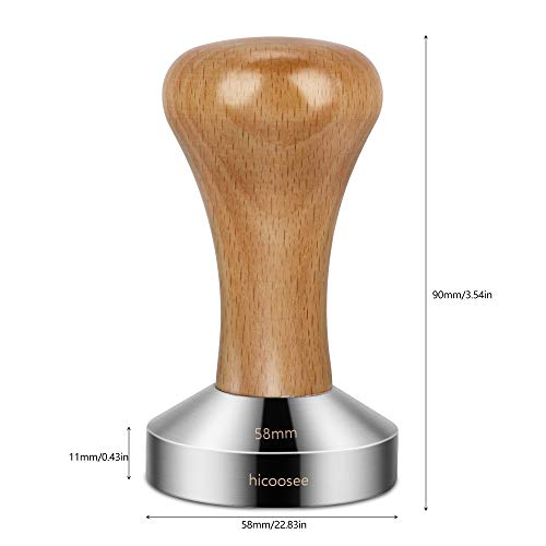 hicoosee Café Tamper, 58mm Tamper de Acero Inoxidable para Café Exprés Prensador para Café Base Plana - Imagen 3