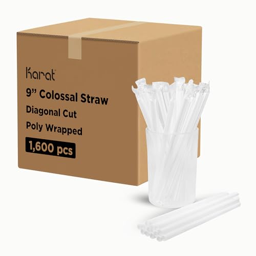 Karat 9" Boba Straws(10mm Diameter), Poly-Wrapped, Assorted Solid Colors (White)