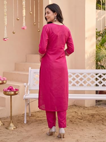Image of INDO ERA Women's Silk Blend Embroidered Thread Work Kurta & Pant with Dupatta Set | Suit Set For Women