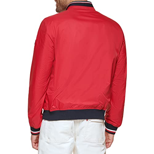Tommy Hilfiger Men's Lightweight Varsity Rib Knit Bomber Jacket, Red Poly, X-Large #TOP3